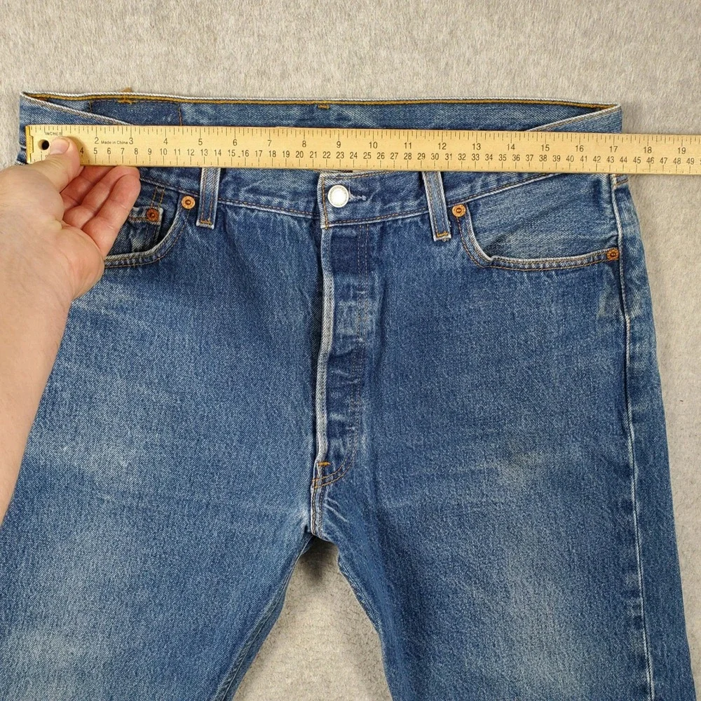 Vintage Levis 501 Jeans FITS 34X25 tag 38x34 Blue Denim Button Fly 90s *Hemmed